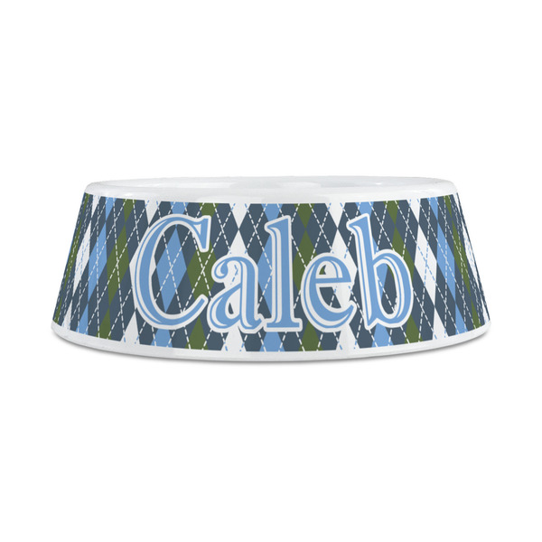 Blue Argyle Plastic Dog Bowls - Medium - FRONT