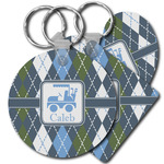 Blue Argyle Plastic Keychain (Personalized)