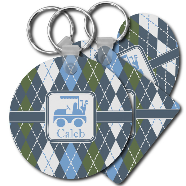Custom Blue Argyle Plastic Keychain (Personalized)