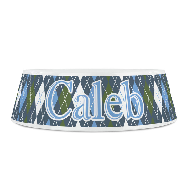 Blue Argyle Plastic Pet Bowls - Small - FRONT