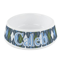 Blue Argyle Plastic Dog Bowl - Small (Personalized)