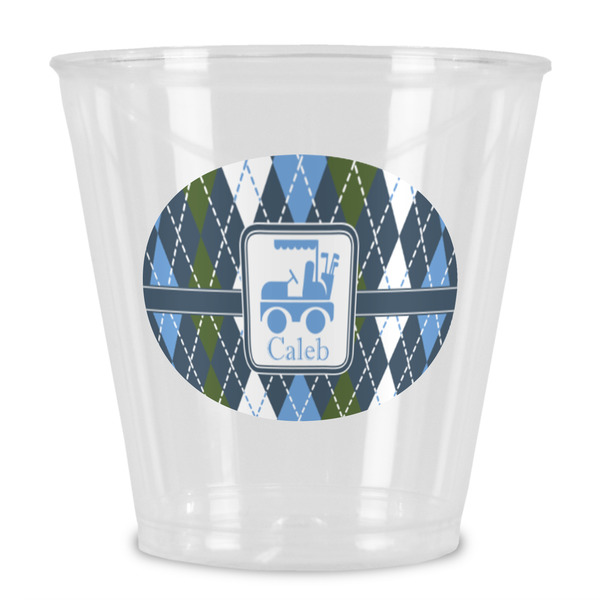 Custom Blue Argyle Plastic Shot Glass (Personalized)