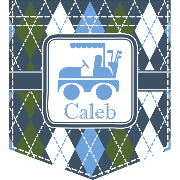 Custom Blue Argyle Iron On Faux Pocket (Personalized)
