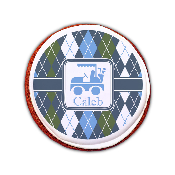 Blue Argyle Printed Icing Circle - Small - On Cookie