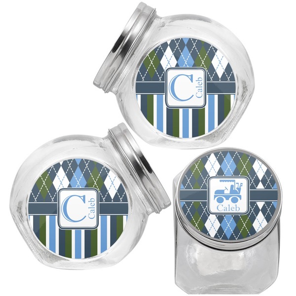Blue Argyle Puppy Treat Jar - Top Left Right