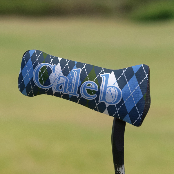 Blue Argyle Putter Cover - On Putter