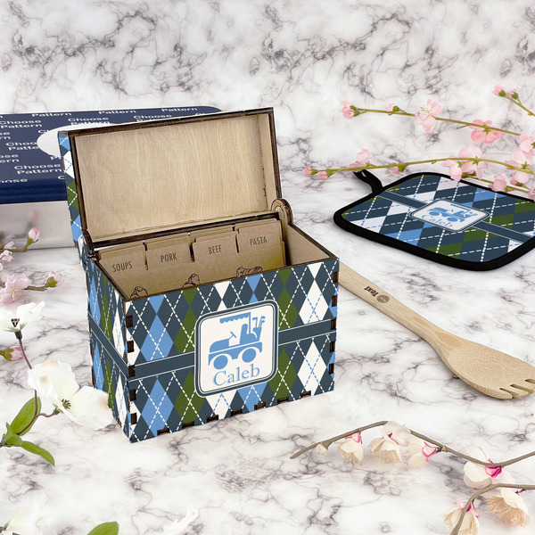 Blue Argyle Recipe Box - Full Color - In Context