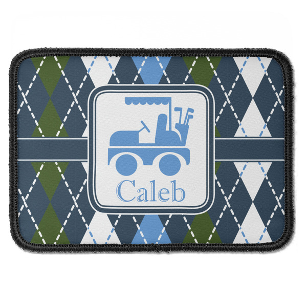 Custom Blue Argyle Iron On Rectangle Patch w/ Name or Text