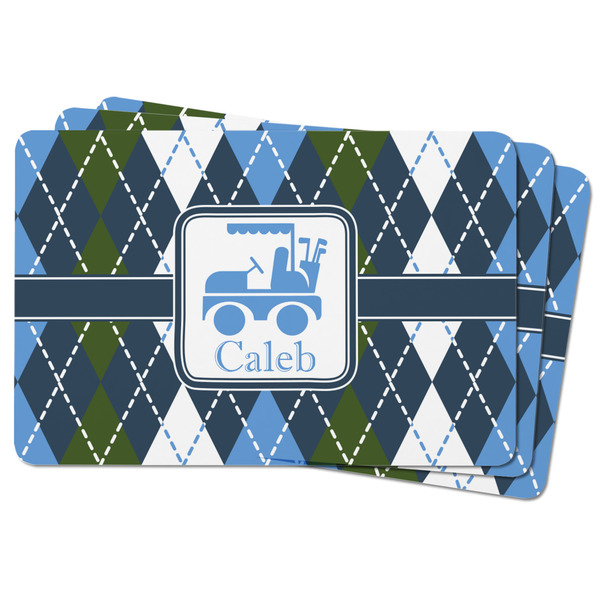 Blue Argyle Rectangular Fridge Magnet - THREE