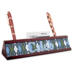 Blue Argyle Red Mahogany Nameplate with Business Card Holder (Personalized)