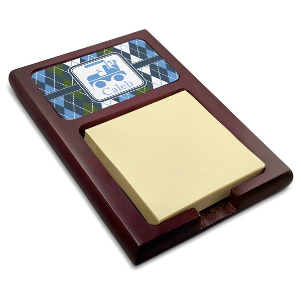 Custom Blue Argyle Red Mahogany Sticky Note Holder (Personalized)