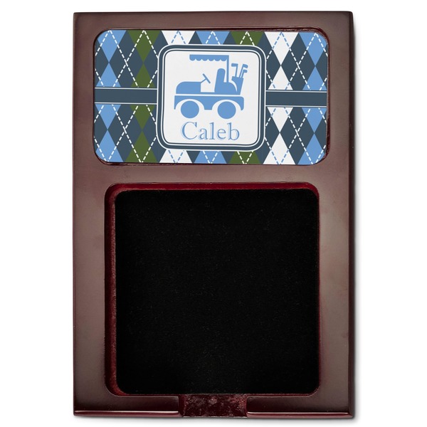 Blue Argyle Red Mahogany Sticky Note Holder - Flat