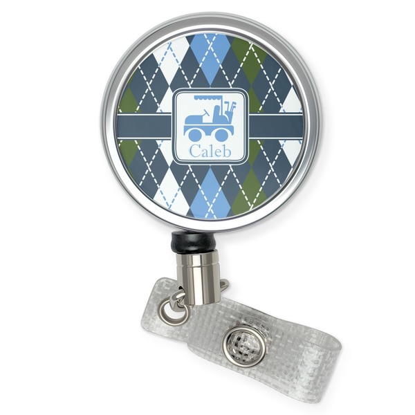 Custom Blue Argyle Retractable Badge Reel (Personalized)