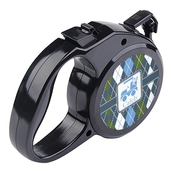 Blue Argyle Retractable Dog Leash - Angle