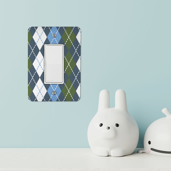 Blue Argyle Rocker Light Switch Covers - Single - IN CONTEXT