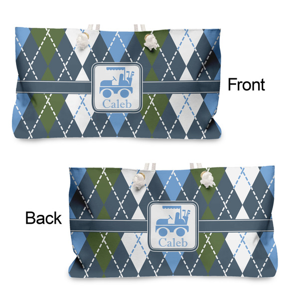 Blue Argyle Large Rope Tote - From & Back View