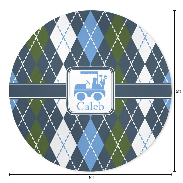 Blue Argyle Round Area Rug - Size