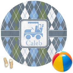 Blue Argyle Round Beach Towel (Personalized)