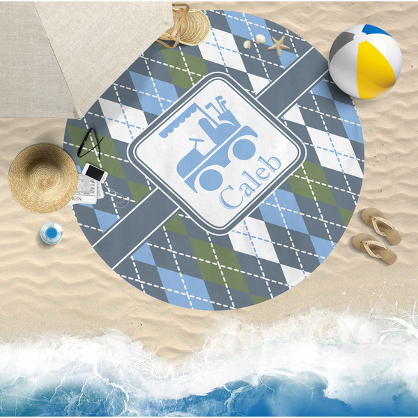 Blue Argyle Round Beach Towel Lifestyle