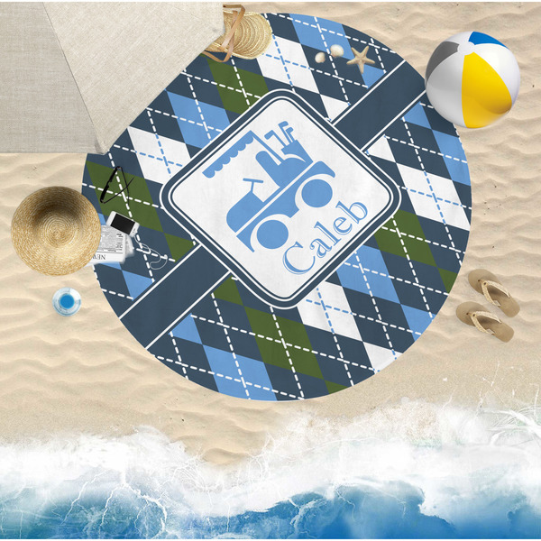 Blue Argyle Round Beach Towel Lifestyle