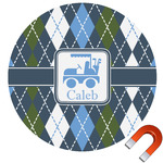 Blue Argyle Round Car Magnet - 6" (Personalized)