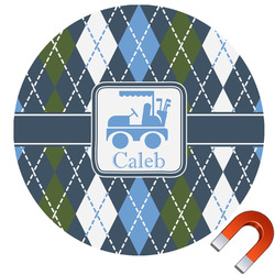 Blue Argyle Round Car Magnet - 6" (Personalized)