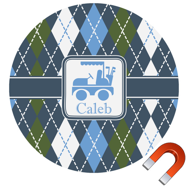 Custom Blue Argyle Round Car Magnet - 6" (Personalized)