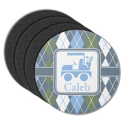 Blue Argyle Round Rubber Backed Coasters - Set of 4 (Personalized)