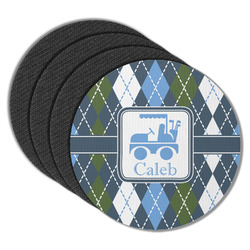 Blue Argyle Round Rubber Backed Coasters - Set of 4 (Personalized)