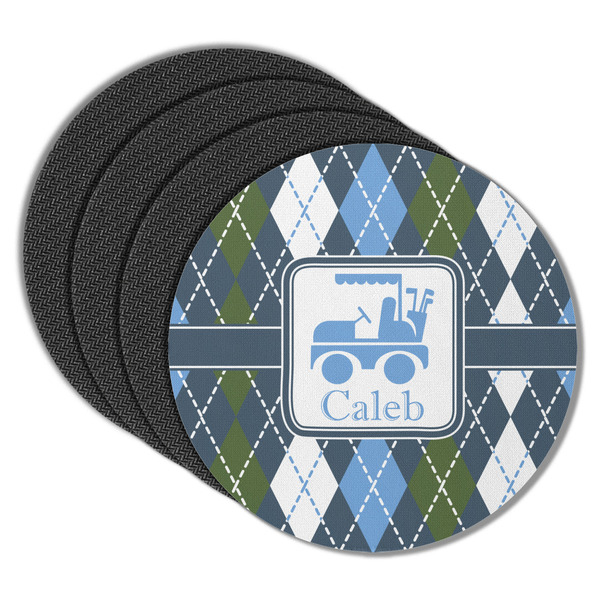 Blue Argyle Round Coaster Rubber Back - Main
