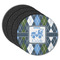 Blue Argyle Round Rubber Backed Coasters - Set of 4 (Personalized)