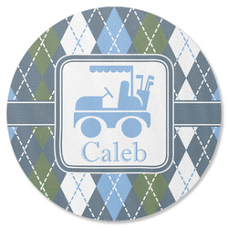 Blue Argyle Round Rubber Backed Coaster (Personalized)