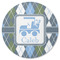 Blue Argyle Round Rubber Backed Coaster (Personalized)