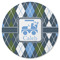 Blue Argyle Round Rubber Backed Coaster (Personalized)
