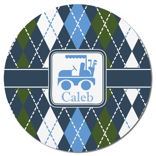 Blue Argyle Round Fridge Magnet - FRONT