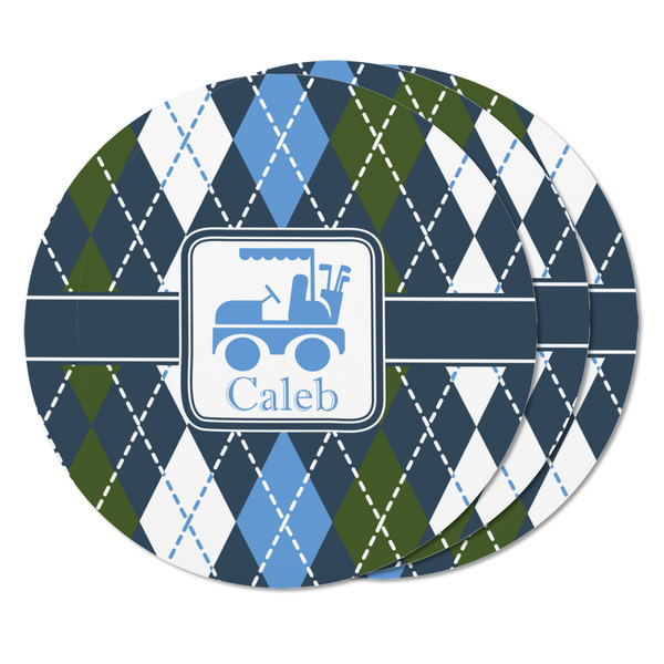 Blue Argyle Round Fridge Magnet - THREE