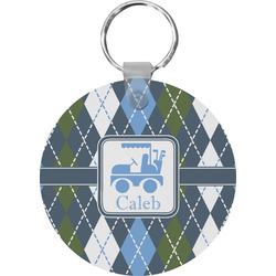 Blue Argyle Round Plastic Keychain (Personalized)