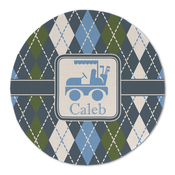 Custom Blue Argyle Round Linen Placemat - Single Sided (Personalized)