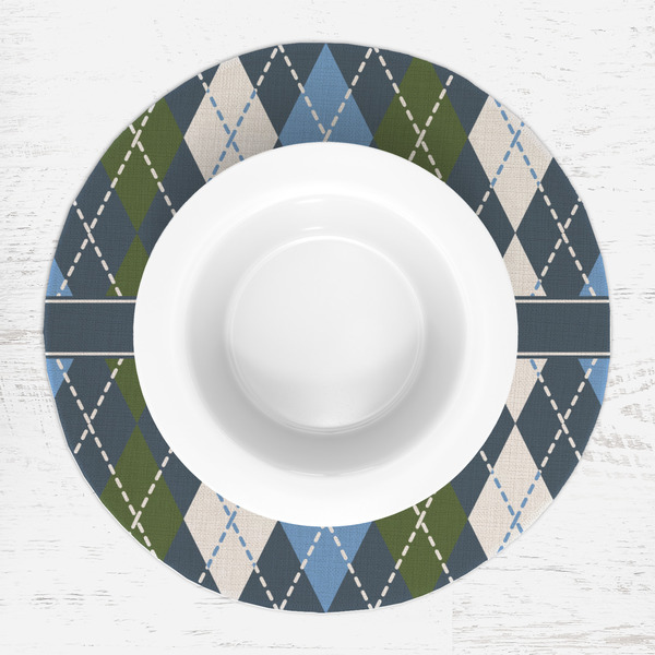 Blue Argyle Round Linen Placemats - LIFESTYLE (single)