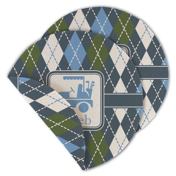 Custom Blue Argyle Round Linen Placemat - Double Sided (Personalized)