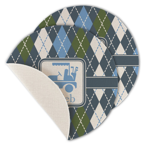 Custom Blue Argyle Round Linen Placemat - Single Sided - Set of 4 (Personalized)