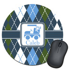 Blue Argyle Round Mouse Pad (Personalized)