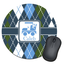 Blue Argyle Round Mouse Pad (Personalized)