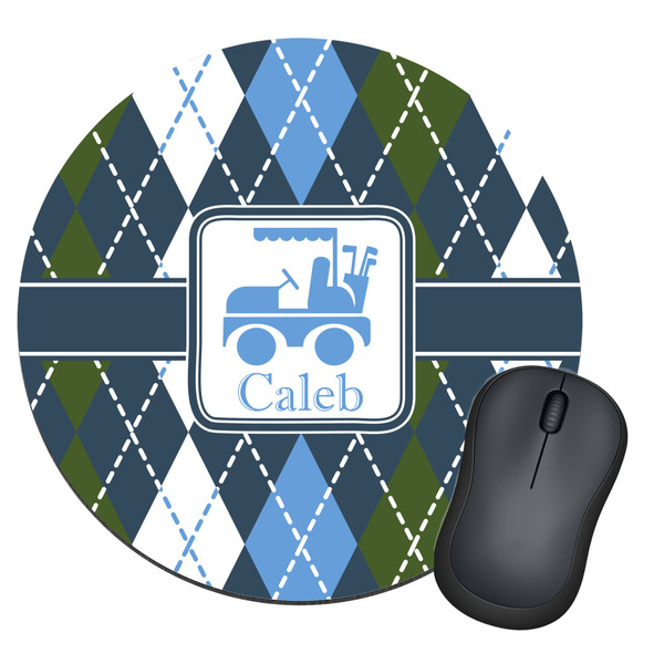 Custom Blue Argyle Round Mouse Pad (Personalized)