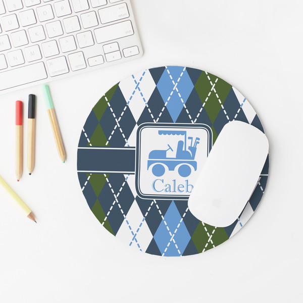 Blue Argyle Round Mousepad - LIFESTYLE 2