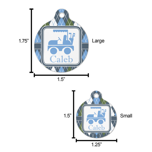 Blue Argyle Round Pet ID Tag - Large - Comparison Scale