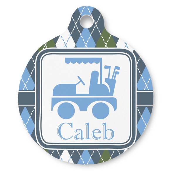 Custom Blue Argyle Round Pet ID Tag (Personalized)