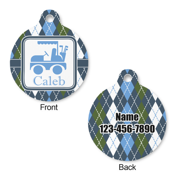Blue Argyle Round Pet Tag - Front & Back