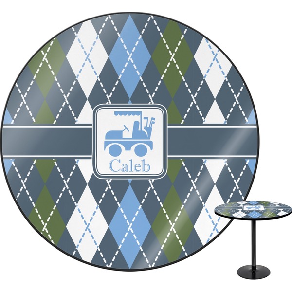 Custom Blue Argyle Round Table (Personalized)