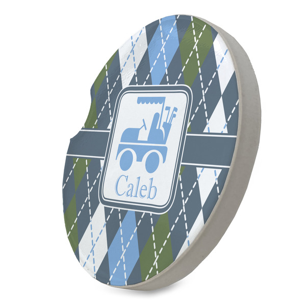 Blue Argyle Sandstone Car Coaster - STANDING ANGLE